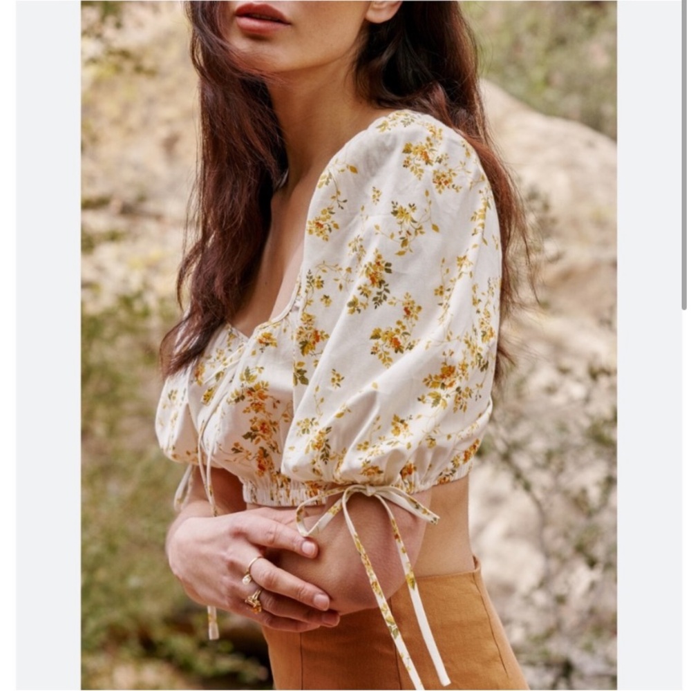 Reformation Marcella Top Yellow Floral Crop Size Extra Small